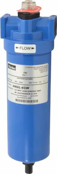 50 SCFM Parker 1/2" Coalescing Filter w/Auto Drain; DP Indicator. MPN HN2L-10CW.  NEW Open Box